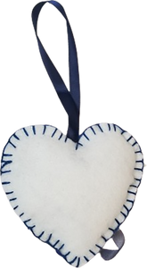 Felted Lace and Rose Navy Blue Hanging Heart Ornament Decor