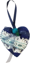 Load image into Gallery viewer, Felted Lace and Rose Navy Blue Hanging Heart Ornament Decor
