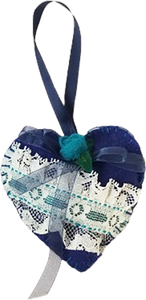 Felted Lace and Rose Navy Blue Hanging Heart Ornament Decor