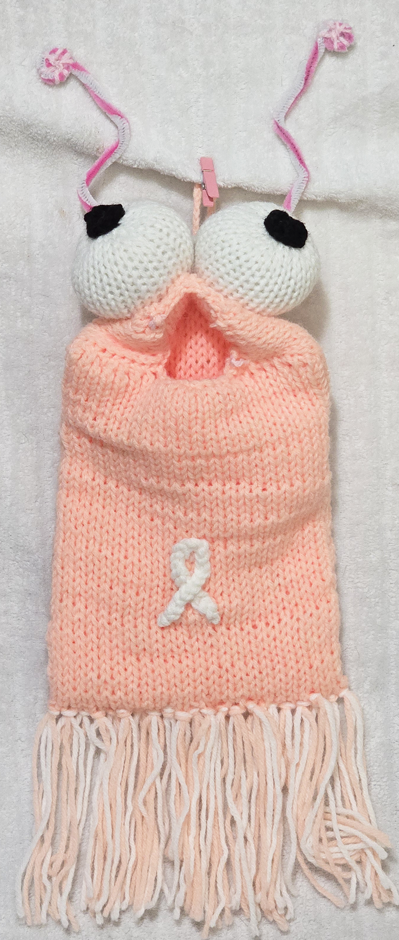 Breast Cancer Support Ribbon Yip-Yip Doll Pink/White Cuddle PJ and Snack Trinket Overnight Toy or Decor