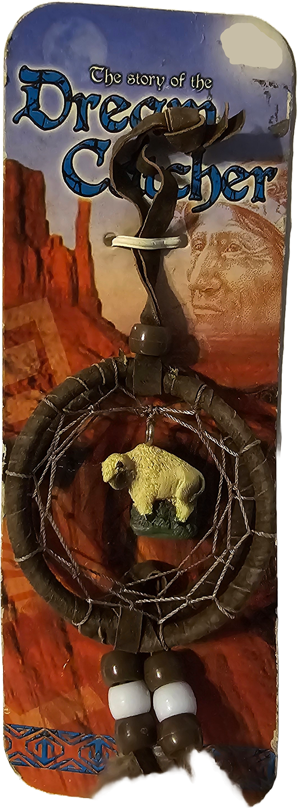 White Buffalo Dream Catcher With Brown Suede and Feathers