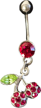 Load image into Gallery viewer, Cherry Jubilee Diamond Gems Double Cherries Bellyring Belly Ring Jewelry
