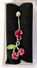 Load image into Gallery viewer, Cherry Jubilee Diamond Gems Double Cherries Bellyring Belly Ring Jewelry
