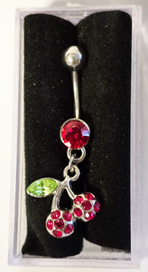 Cherry Jubilee Diamond Gems Double Cherries Bellyring Belly Ring Jewelry