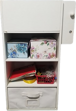 Load image into Gallery viewer, Crafting Organizing Storage Shelf with Cubbys, Bin, and Ribbon Holder
