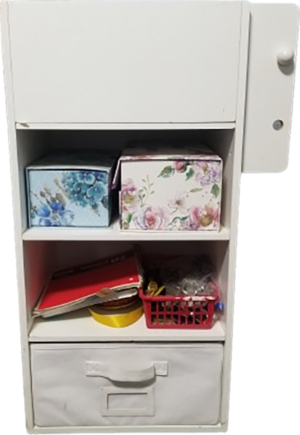 Crafting Organizing Storage Shelf with Cubbys, Bin, and Ribbon Holder