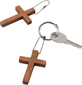 Wooden Crosses made into a keyring using a small ballchain and clasping ring with key.