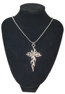 Flaming Cross Ball Chain Necklace