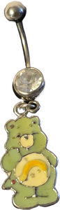 Green Care Bear with Faux Diamond Gem Bellyring Belly Ring Jewelry