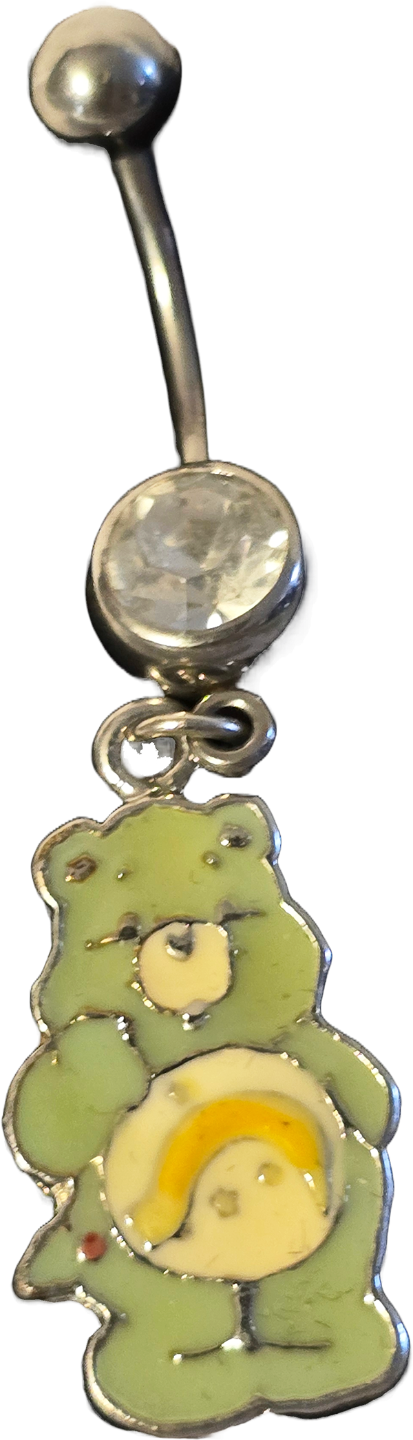 Green Care Bear with Faux Diamond Gem Bellyring Belly Ring Jewelry