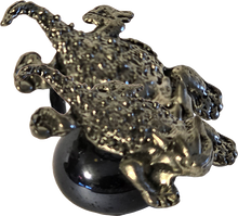 Load image into Gallery viewer, Pewter Horned Lizard Bearded Dragon Miniature Collectible Figurine on Blue Iridescent Marble Base
