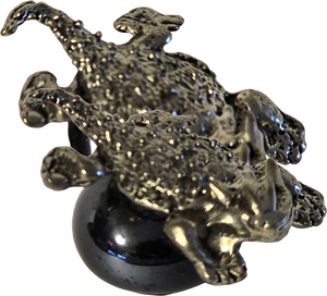 Pewter Horned Lizard Bearded Dragon Miniature Collectible Figurine on Blue Iridescent Marble Base