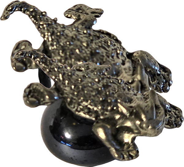 Pewter Horned Lizard Bearded Dragon Miniature Collectible Figurine on Blue Iridescent Marble Base