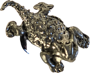 Pewter Horned Lizard Bearded Dragon Miniature Collectible Figurine on Blue Iridescent Marble Base