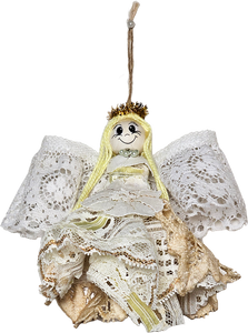 Vintage Victorian Farmhouse Shabby Chic Lacey Angel Christmas Ornament Doll