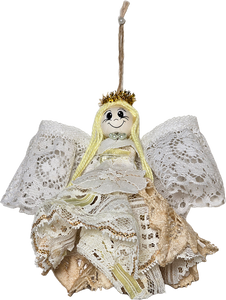 Vintage Victorian Farmhouse Shabby Chic Lacey Angel Christmas Ornament Doll