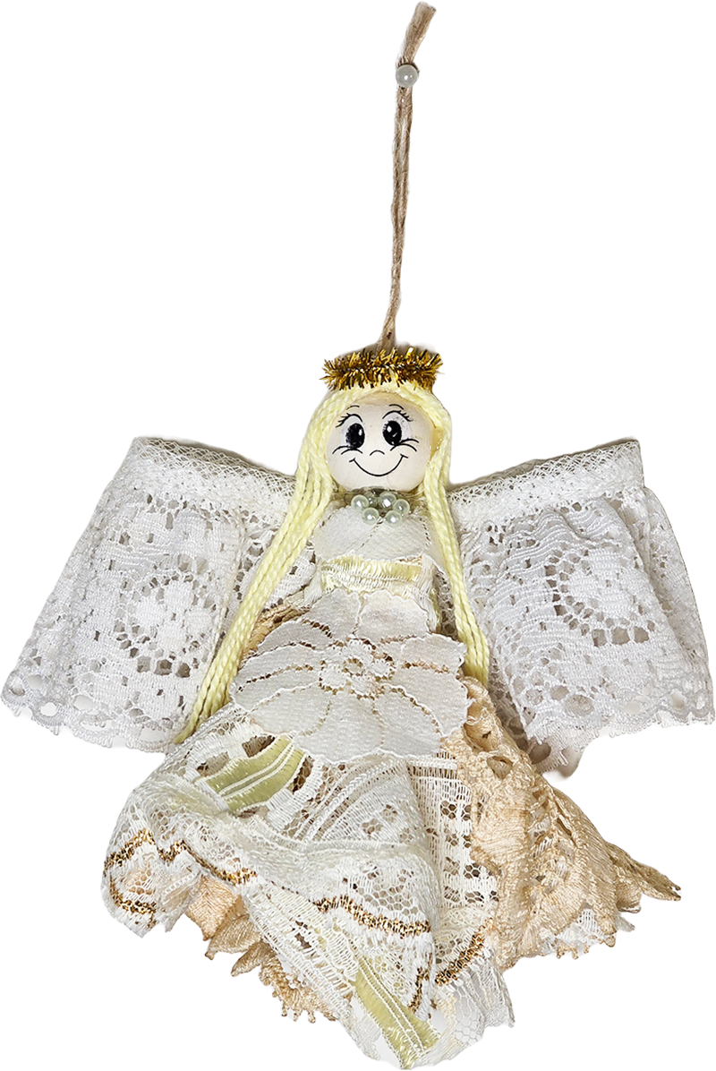 Vintage Victorian Farmhouse Shabby Chic Lacey Angel Christmas Ornament Doll