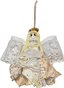 Vintage Victorian Farmhouse Shabby Chic Lacey Angel Christmas Ornament Doll