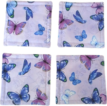 Load image into Gallery viewer, (4) 5&quot; x 5&quot; Handcrafted Lilac Butterflies Butterfly Coasters Super Absorbent Coasters Set of 4
