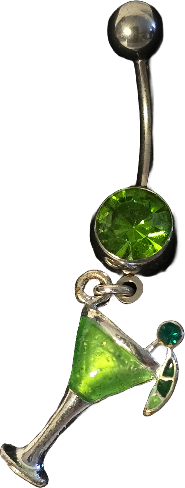 Martini with Lime Wedge and Green Gem Bellyring Belly Ring Jewelry