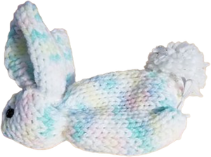 Pastels in Green, pink, white, yellow Bunny Knitted Surprise Tummy Bunny Rabbits Handcrafted Elegance