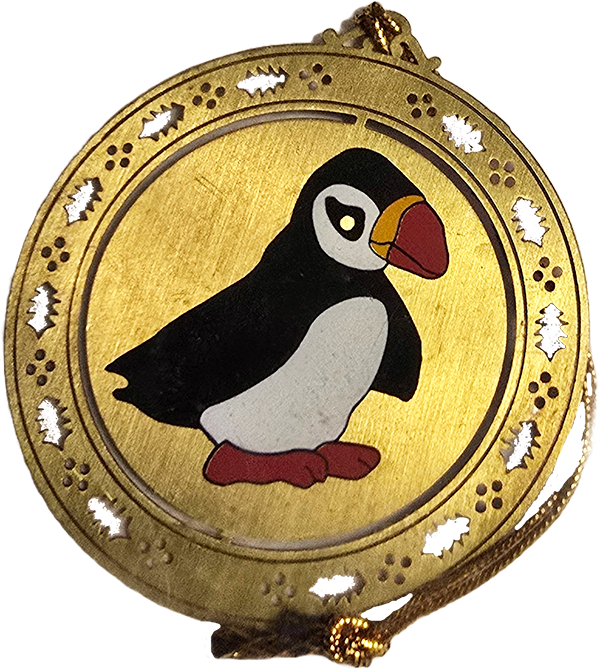 3D 3 Dimensional Puffin Ornament Twist to 3D Gold Brass