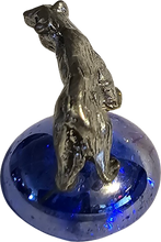 Load image into Gallery viewer, Pewter Bear Miniature Collectible Figurine on Blue Iridescent Marble Base
