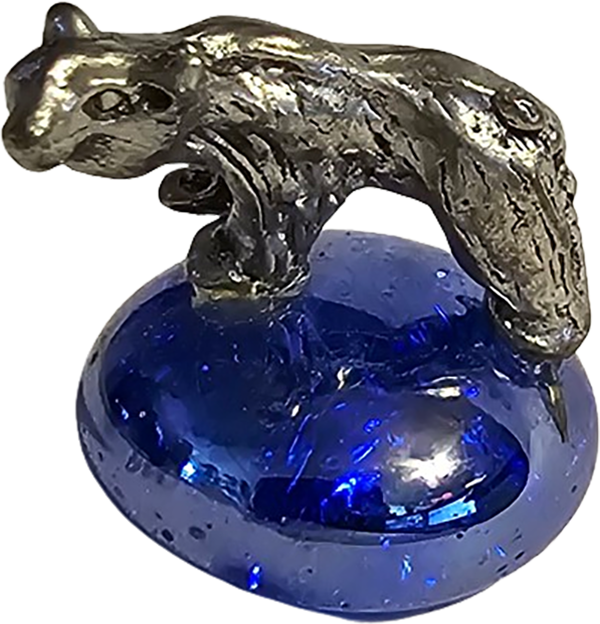 Pewter Bear Miniature Collectible Figurine on Blue Iridescent Marble Base