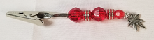 Load image into Gallery viewer, Handcrafted Red Beaded Jeweled Gator Clip with Pot Leaf Dangling Charm
