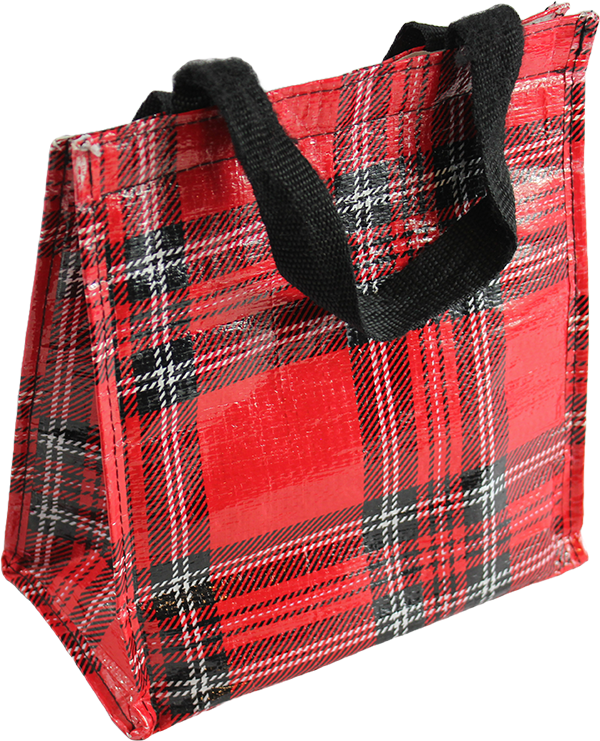 Red Black and White Plaid Insulated Lunch Bag