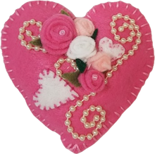 Load image into Gallery viewer, Felted Pink Roses and Pearls Hanging Heart Ornament Decor
