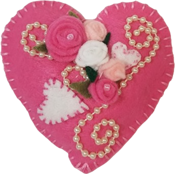 Felted Pink Roses and Pearls Hanging Heart Ornament Decor