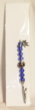 Load image into Gallery viewer, Handcrafted Blue Beaded Round Jeweled Gator Clip with Pot Leaf Dangling Charm
