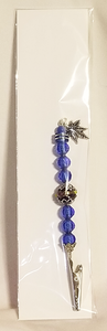 Handcrafted Blue Beaded Round Jeweled Gator Clip with Pot Leaf Dangling Charm