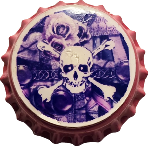 Skull and Crossbones with Purple Rose on Pink Bottlecap