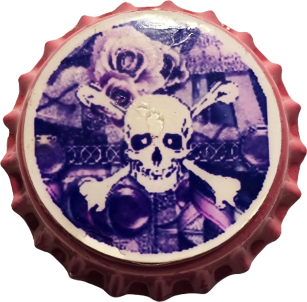 Skull and Crossbones with Purple Rose on Pink Bottlecap