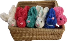 Load image into Gallery viewer, Pastels in Green, pink, white, yellow Bunny Knitted Surprise Tummy Bunny Rabbits Handcrafted Elegance
