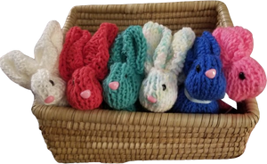 Pastels in Green, pink, white, yellow Bunny Knitted Surprise Tummy Bunny Rabbits Handcrafted Elegance