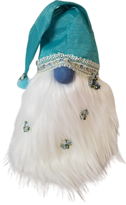 Teal Satin Spring Gnome with Blue Rose's Spring Flowers