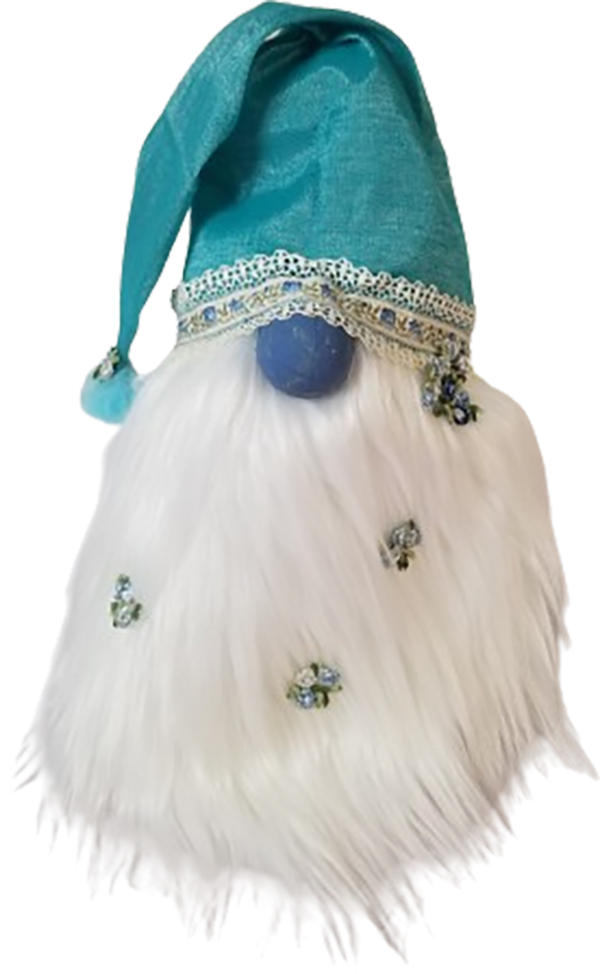 Teal Satin Spring Gnome with Blue Rose's Spring Flowers