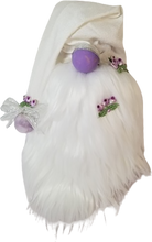 Load image into Gallery viewer, White &amp; Purple Satin Spring Gnome with Purple Rose&#39;s Spring Flowers
