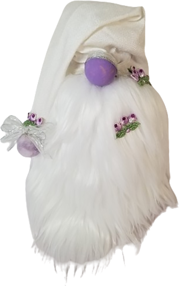 White & Purple Satin Spring Gnome with Purple Rose's Spring Flowers