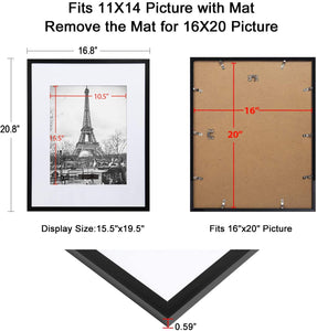 Upsimples 16x20 Picture Frame Set of 5, Black