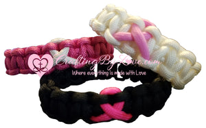 Beautiful Color Choices: Breast Cancer Support Ribbon Paracord Bracelet