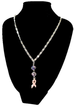 Load image into Gallery viewer, Handcrafted Breast Cancer Support Ribbon with Glass Lampwork Beads Necklace and Earring Set
