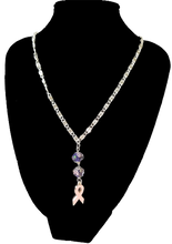 Load image into Gallery viewer, Handcrafted Breast Cancer Support Ribbon with Glass Lampwork Beads Necklace and Earring Set
