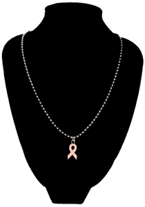 Ball Chain Necklace with Breast Cancer Support Ribbon Dangle Charm - A Meaningful Accessory