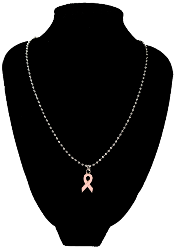 Ball Chain Necklace with Breast Cancer Support Ribbon Dangle Charm - A Meaningful Accessory