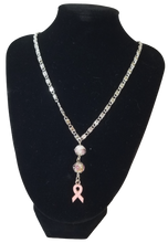 Load image into Gallery viewer, Breast Cancer Support Pink Ribbon Glass Lampwork Beads Sterling Silver Necklace
