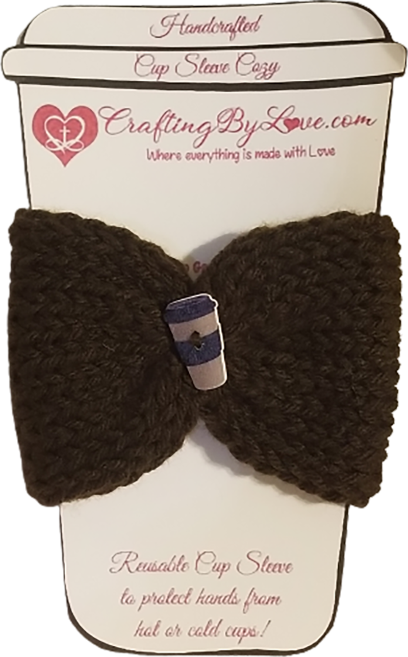 Brown Knitted Coffee Cup Cozy Wrap, Reusable To Go Coffee Sleeves With Mug Button